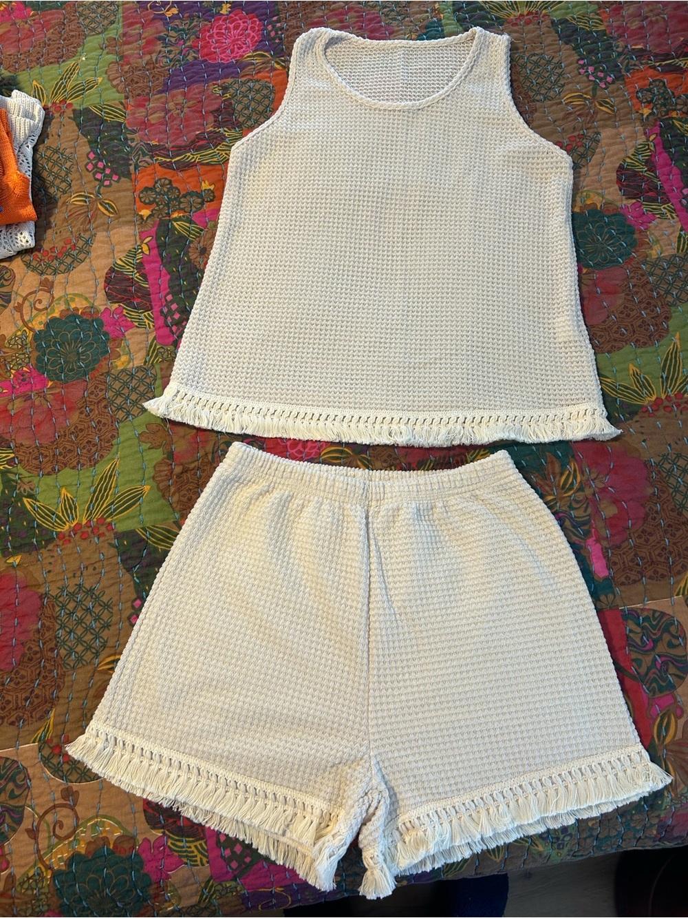 Cream Knit Tank & Shorts Set